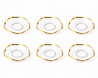 Platos de vidrio vintage para velas tipo bobeche con borde dorado, juego de 6 atrapavelas cónicos.