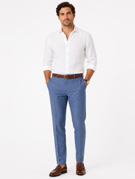 Ted Baker, Ted Baker London Jerome Linen Blend Dress Pants Blue 36R Made in Canada