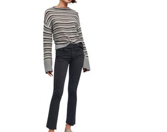 Calça jeans flare cropped de cintura alta Paige Collette, tamanho 28 feminino, nova com etiqueta.