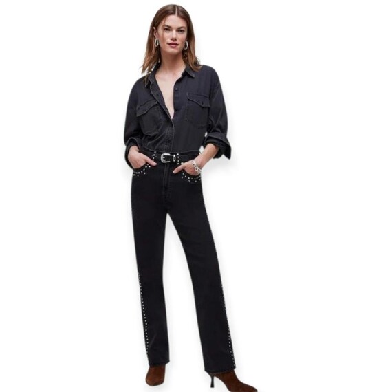 Madewell, Madewell Limited-Edition Drop: The 90's Straight Black Studded Jeans Womens Plus