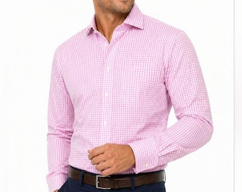 Robert Graham Pink Gingham Dress Shirt Mens 17.5 44 Classic Fit Button Cuff
