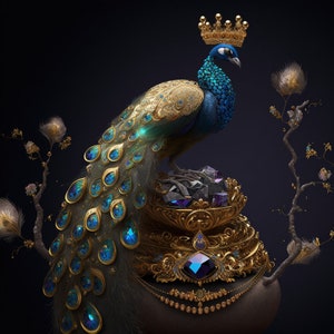 Fantasy Peacock Gem Digital Art Print Wallpaper