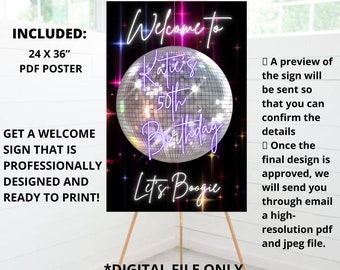 Disco Welcome Sign, Disco Birthday Sign, 24 x 36 Welcome Sign