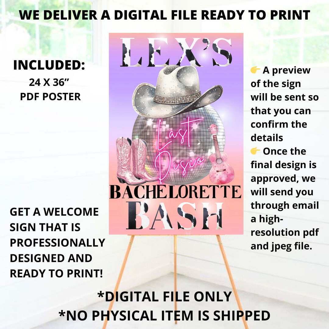 disco-cowgirl-welcome-sign-bachelorette-party-welcome-sign-24-x-36