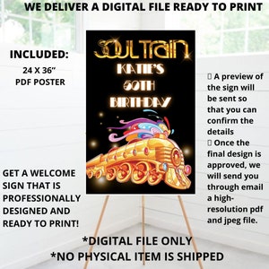 Disco soul train Welcome Sign, studio 54 Disco Birthday Sign, 24 x 36 Welcome Sign