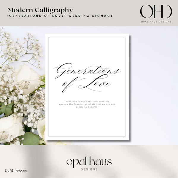 Modern Traditional Calligraphy | Generations of Love Signage | Canva Digital Product | Editable Minimalist and Elegant Wedding Bundle