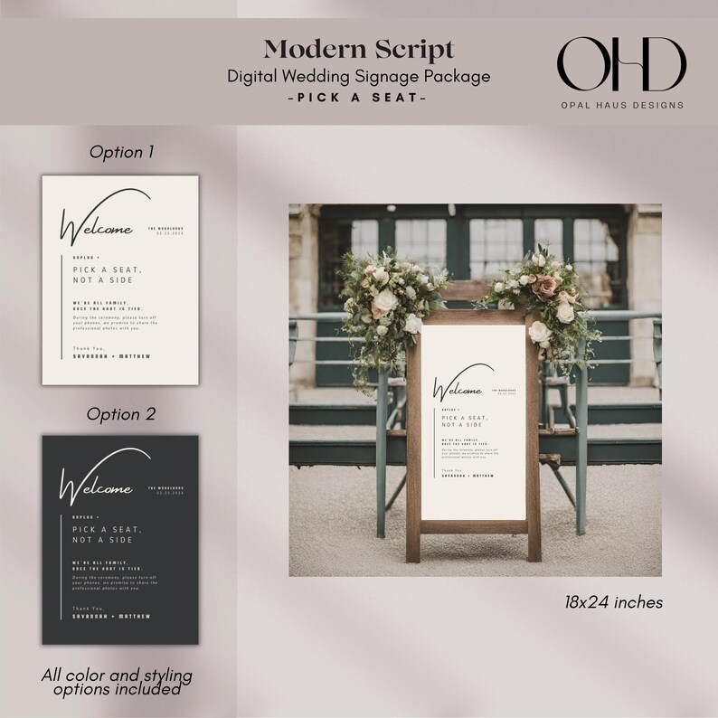 Modern Script | Digital Wedding Signage Package | Canva Digital Product ...