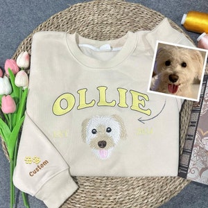 Custom Dog Sweatshirt Embroidered Dog Name,Personalized Pet Face Sweatshirt from Your Photo, Varsity Style Hoodie,Gifts for Dog Owners