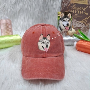 Personalized Embroidered Pet Hat Using Your Dog Photo, Gift to Dog Lover, Custom Pet Hat, Dog Mom Hat, Pet Portrait, Adjustable Baseball Cap