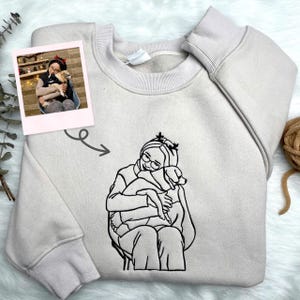 Personalize Embroidered Portrait Sweatshirt, Custom Photo On Sweatshirt Embroidered, Mothers Day Gift, Fathers Day Gift, Christmas Gift