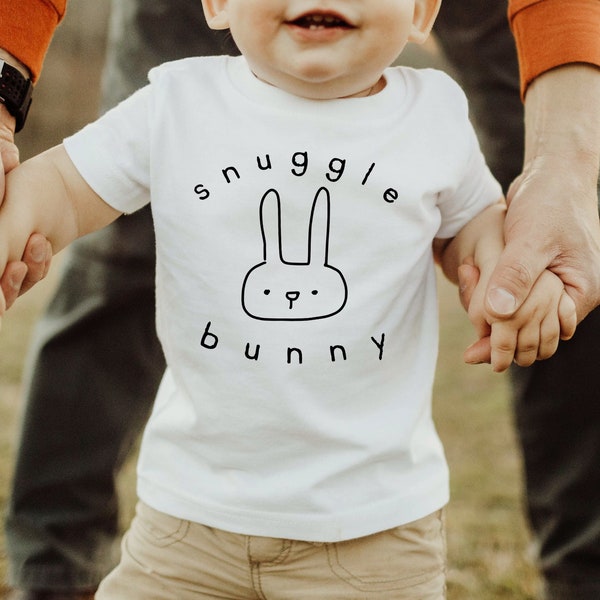 Infant, Baby, Toddler Snuggle Bunny Easter Unisex Tee Shirt for Boys and Girls, Hand Drawn Minimalist Rabbit T-Shirt, Cute Easter Shirt