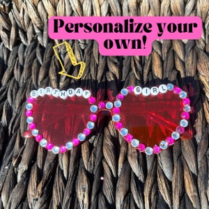 Personalized Heart Glasses | Customize Cute Glasses | Birthday, Bachelorette, Party, Game Day Glasses