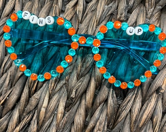 Miami Dolphins Heart Sunglasses | Heart Rhinestone Glasses | Fins Up | Miami Dolphins Football