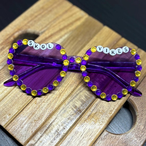 Minnesota Vikings Heart Glasses | Heart Rhinestone Glasses | Skol Vikes | Minnesota Vikings Football