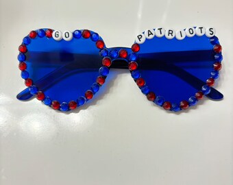 New England Patriots Heart Sunglasses | Heart Rhinestone Glasses | Go Patriots | New England Patriots Football