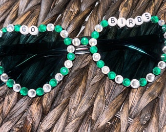 Philadelphia Eagles Heart Glasses | Heart Rhinestone Glasses | Go Birds | Philadelphia Eagles Football