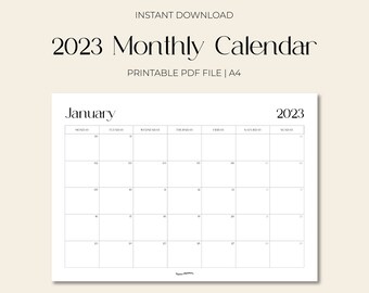 2023 Monatskalender Querformat, A4 druckbarer Kalender, Jahreskalender, minimalistischer Kalender, Kalendervorlage,