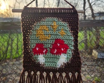 Midnight Mushrooms Crochet Tapestry