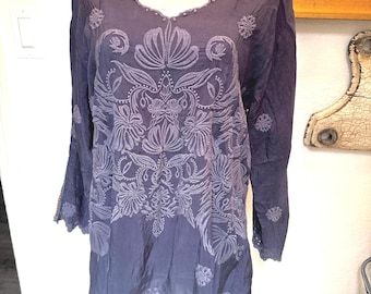 Johnny Was  Embroidered Floral Oversized Tunic Top Dress Size S