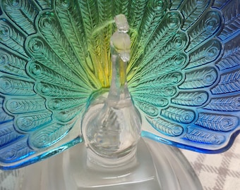 Vintage Cristal D'Arques French Glass Peacock Figurine Art Deco Hollywood Regency 24% Lead Crystal