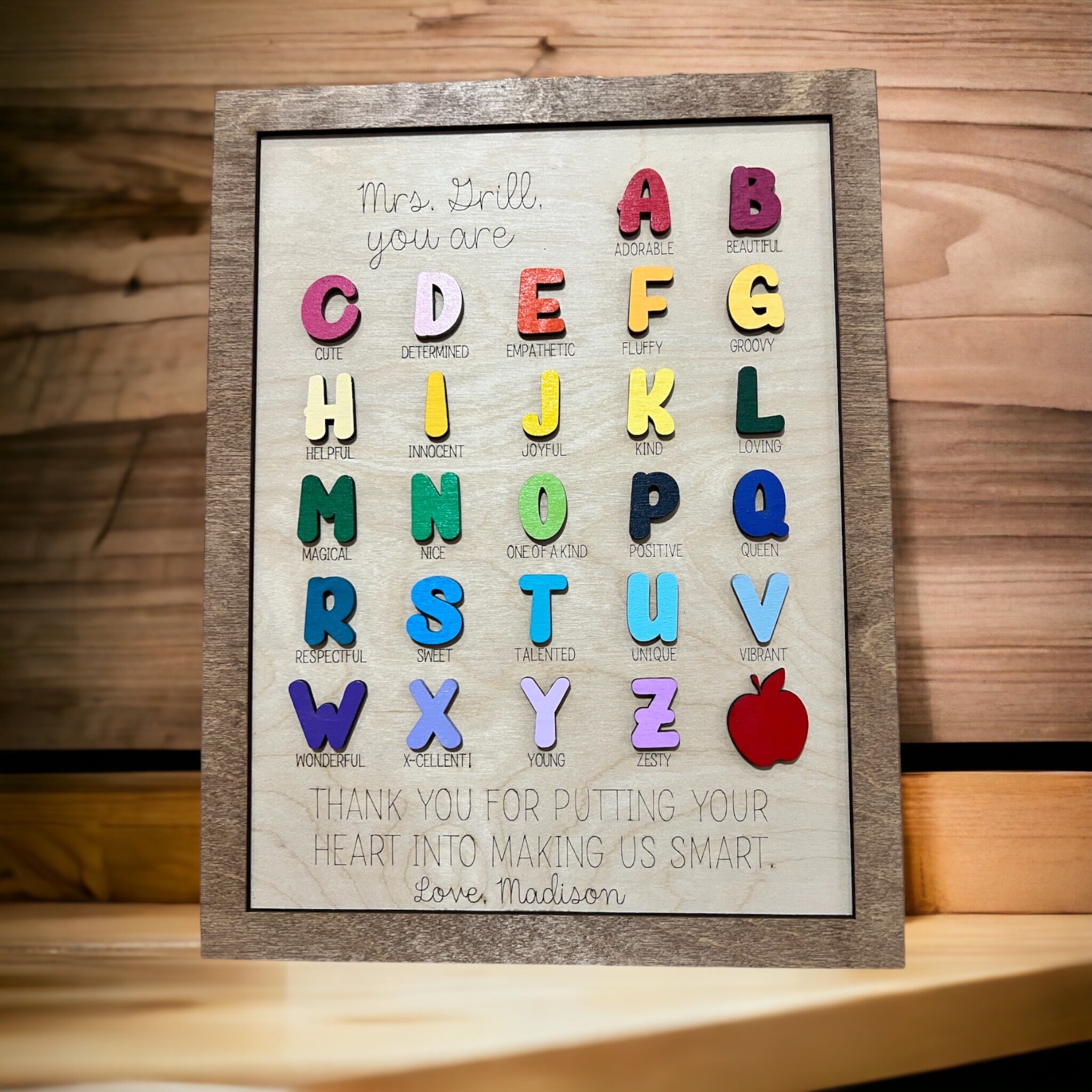 Personalized ABC Teacher Sign - Appreciation - Engraved - Gifts for ...