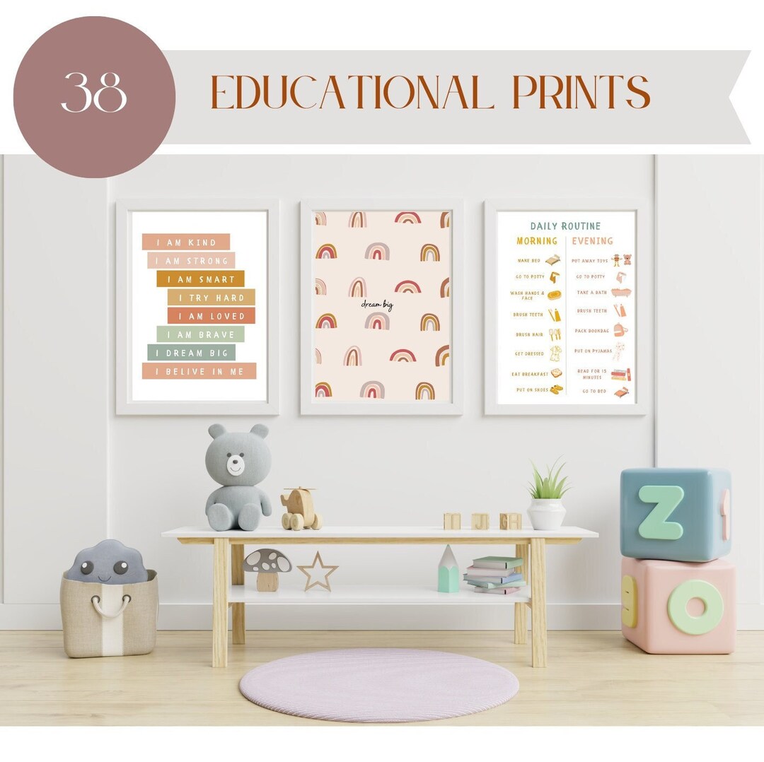 38 Educational Posters | A3 Wall Art | Kids Bedroom | Kids Classroom ...
