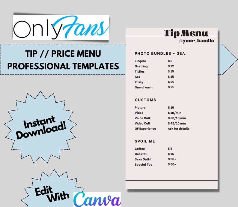 Onlyfans Tip Menu Template Etsy