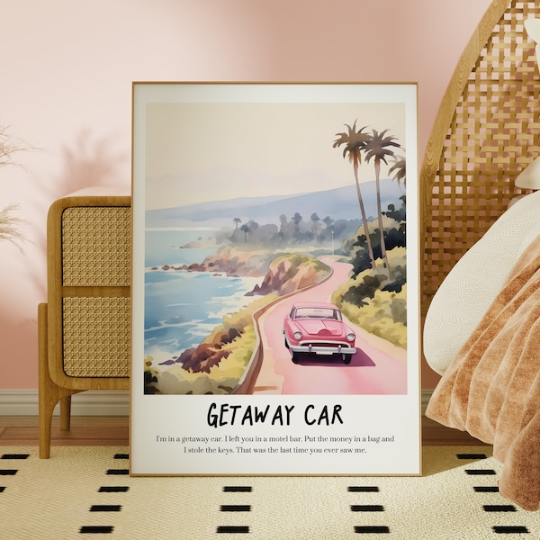 Getaway Car, Album de réputation, Affiche Taylor Swift, Impression d’illustration aquarelle, Téléchargement numérique, Swiftie Wall Art, Décor musical, Chambre à coucher