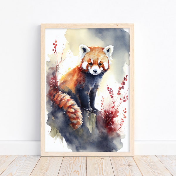 Red Panda Watercolor Painting Art Print Poster | House Decor Gift | Animal Art