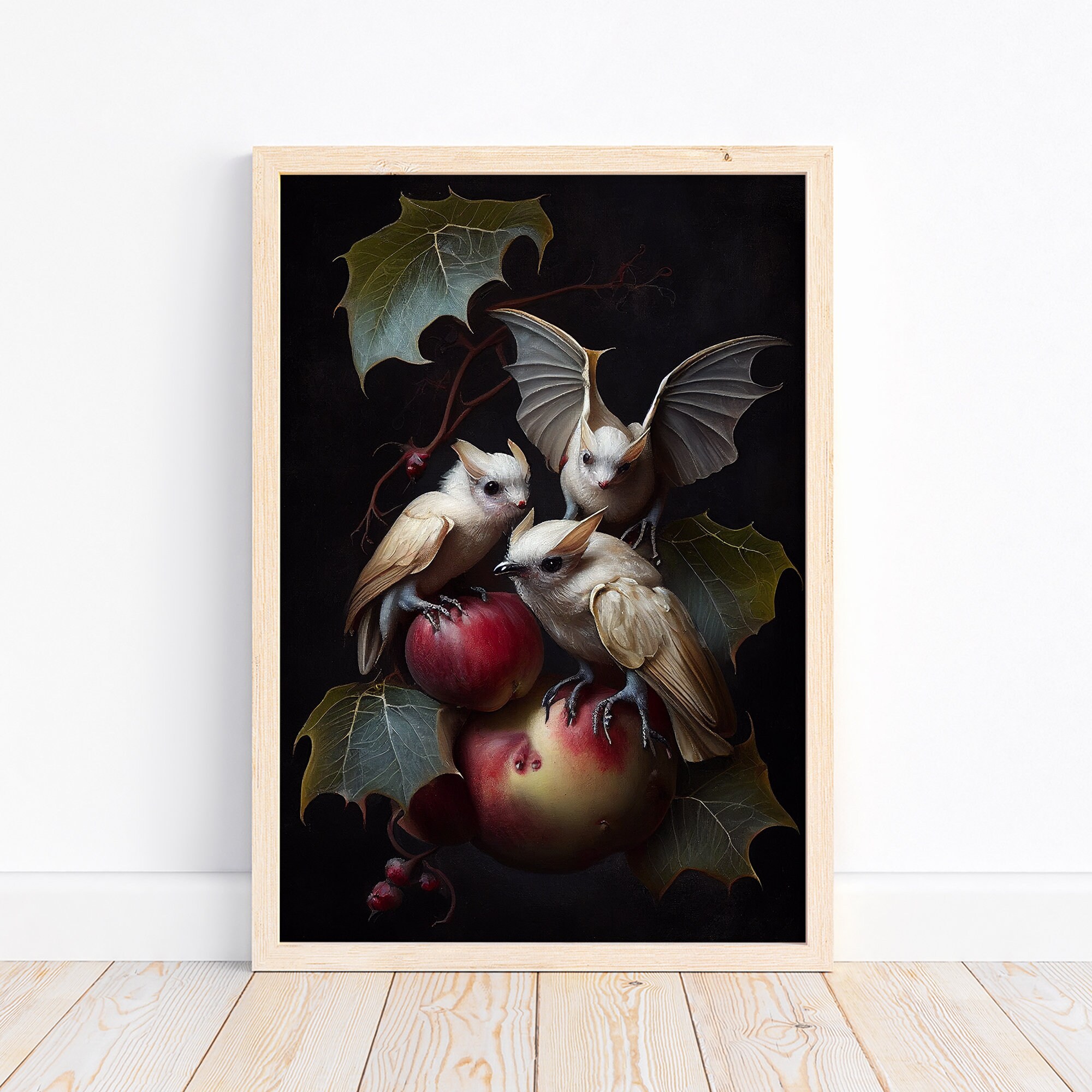 Moody Albino Fruit Bats Oil Painting Pomegranate Art Dark Etsy