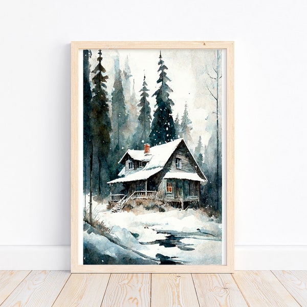 Watercolor Cabin in the Woods Painting - Etsy