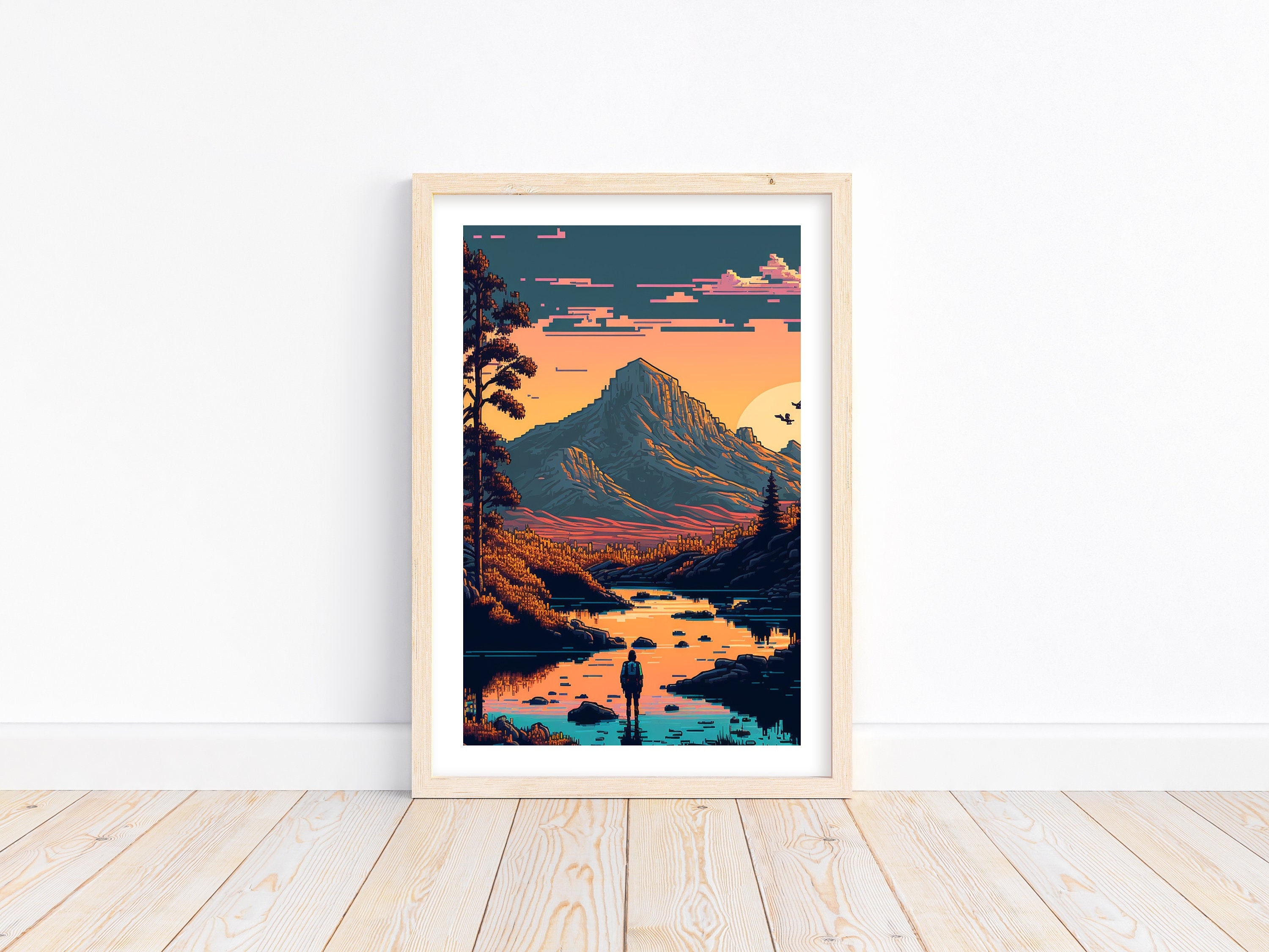 Pixel Art Print Lake Mountain Art Pixel Art Painting Etsy