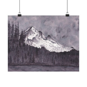 Art Print on Matte Paper, MoonGlow Mt Hood from my Original Watercolor Painting, multiple sizes