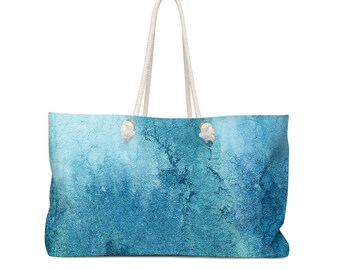 Weekender Bag Printed with My Original Watercolor of a Blue Green Watercolor Texture Background, Gift for Mom, Beach Bag