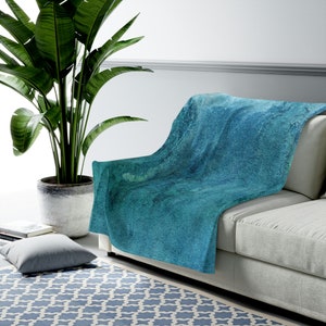 Plush Blanket printed with My Original Watercolor of a Blue Green Watercolor Texture Background, Throw Blanket, Couch Blanket, Dorm