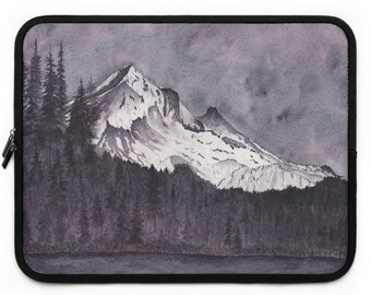 Laptop and Tablet Sleeve with MoonGlow Mt Hood from My Original Hand Painted Watercolor, multiple sizes