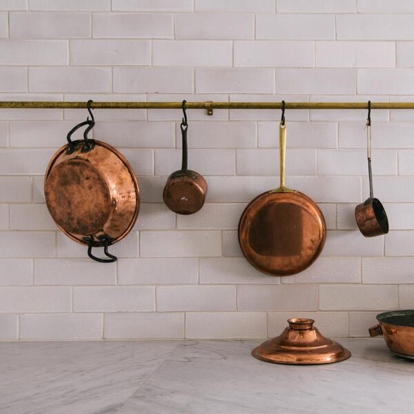 Unlacquered solid brass hanging pot and pan , brass hanging hook , kitchen hanging Rail , hanging hooks for kitchen , kitchen rack organizer