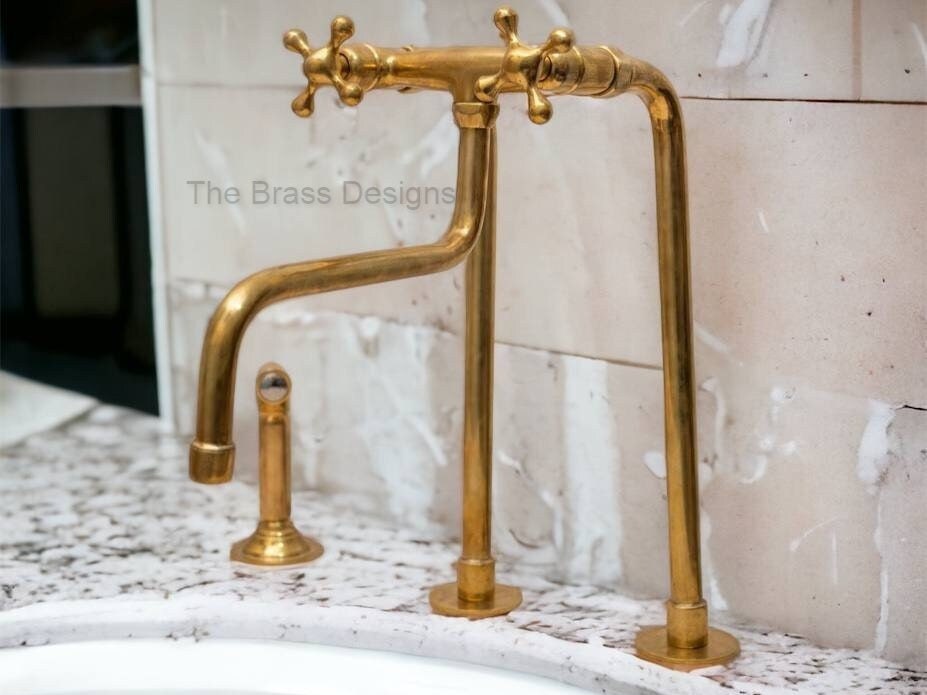 Unlacquered Solid Brass Farmhouse Kitchen Faucet Kitchen Etsy