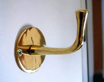 3X Single Hook solid Unlacquered brass , Handmade brass hook