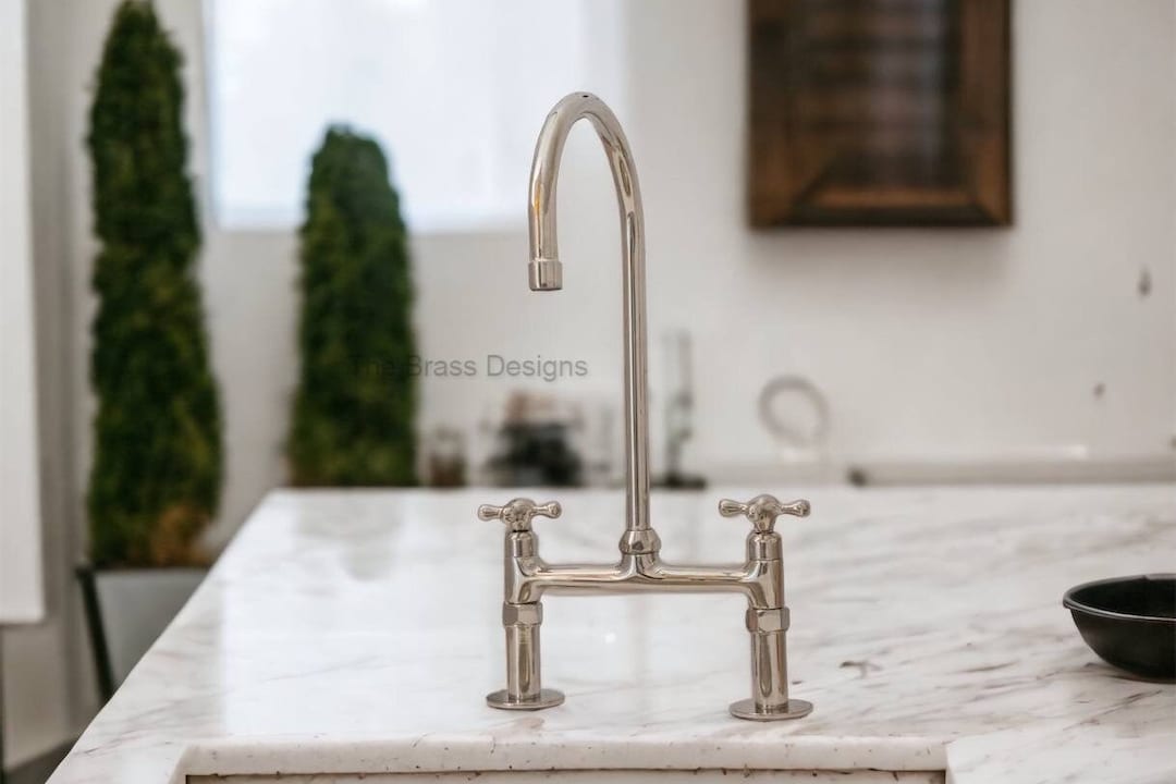8 Nickel Finish Bridge Faucet, Kitchen Island Faucet, Countertop