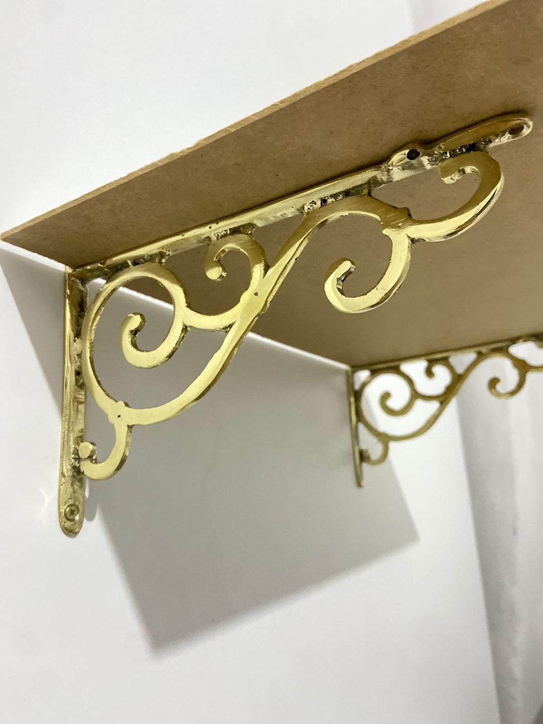 Victorian Shaker Style Brass Unlacquered Brass Shelf Brackets Heavy