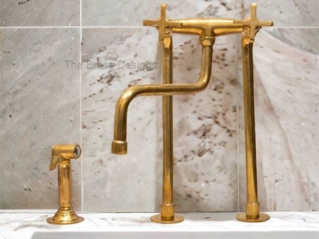Unlacquered Solid Brass Farmhouse Kitchen Faucet , Kitchen Sink , Sink