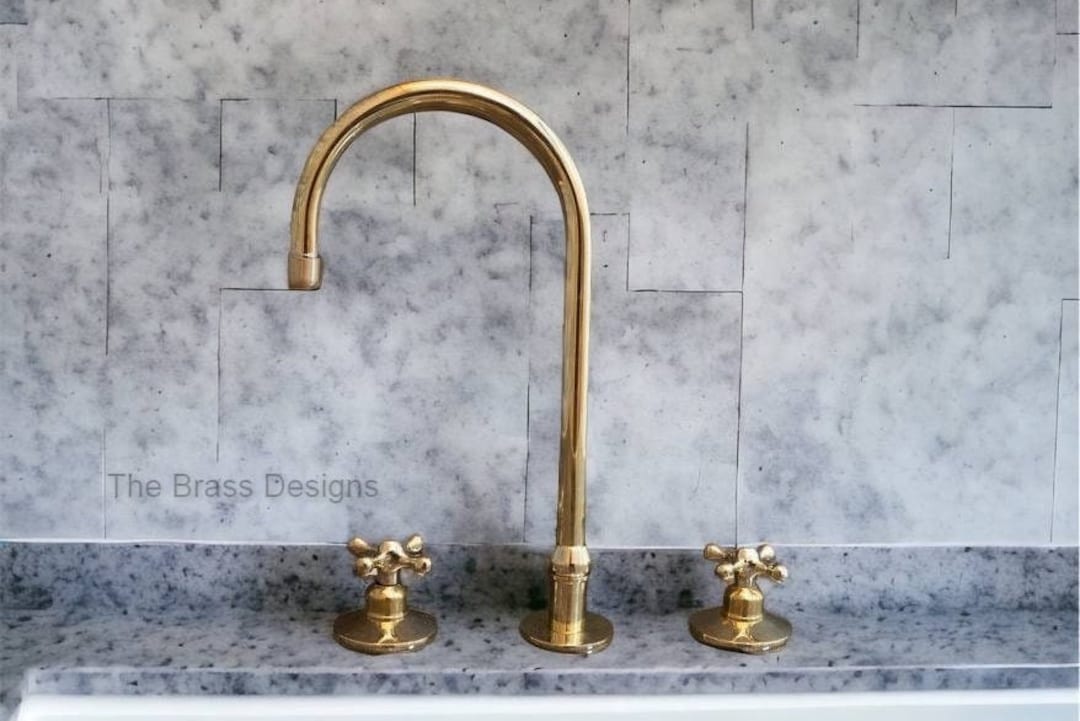 Unlacquered Solid Brass Kitchen Faucet , Kitchen Sink , Three Hole Faucet , Aged Brass Faucet