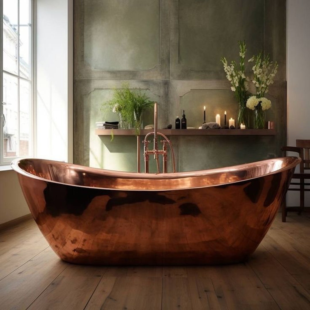Handmade Copper Bathtub, Copper Slipper Bath, Luxury Copper Baths
