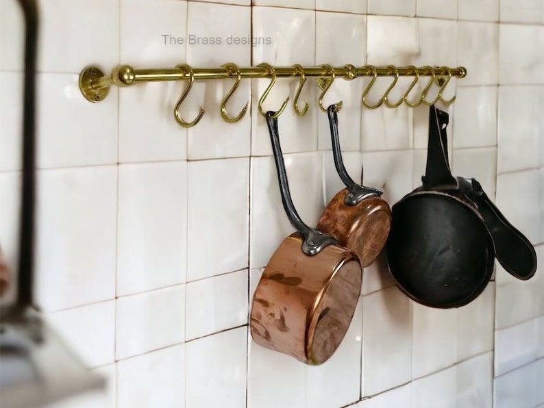 Unlacquered Solid Brass Hanging Pot and Pan , Brass Hanging Hook