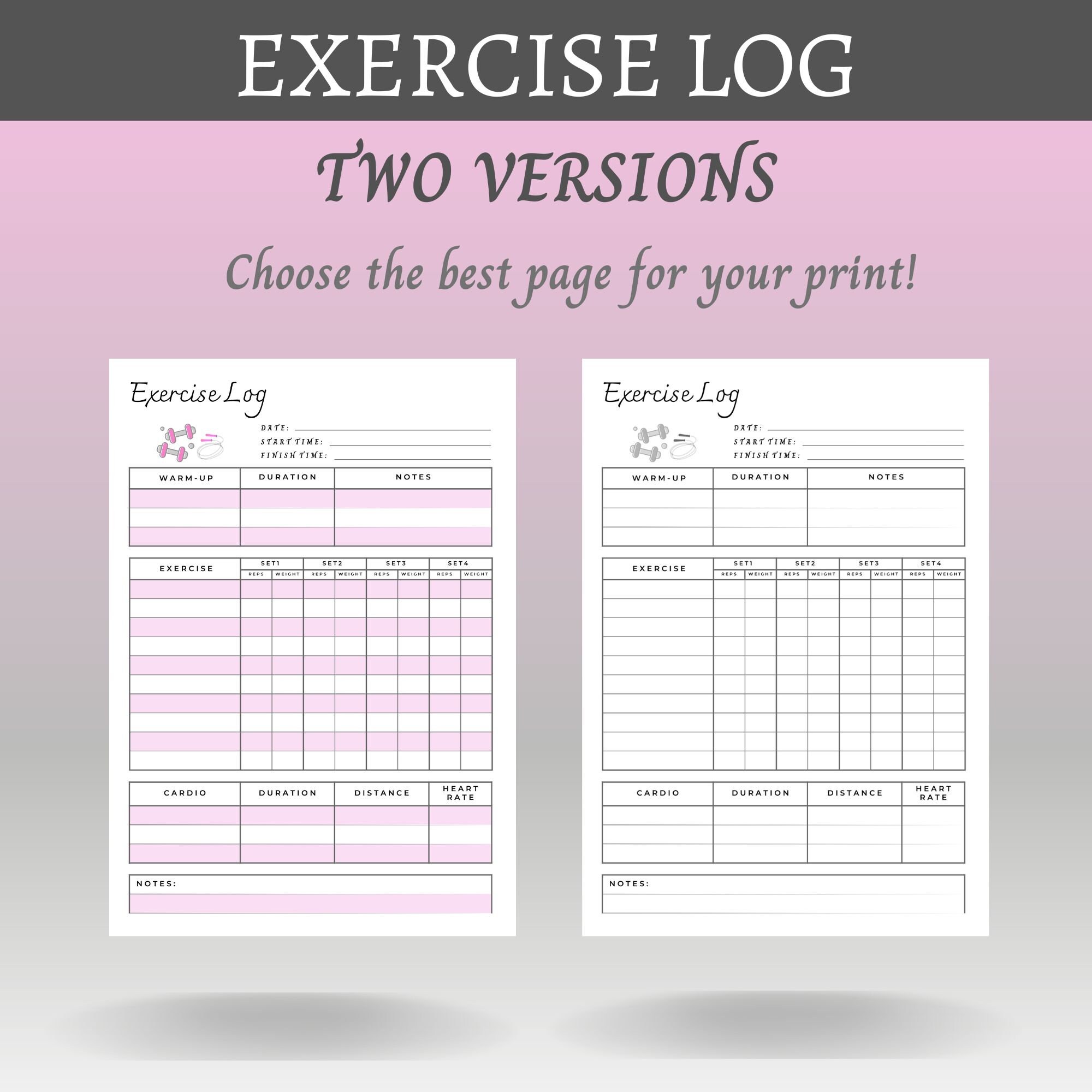Exercise Tracker Printable Exercise Log for Fitness Daily Etsy