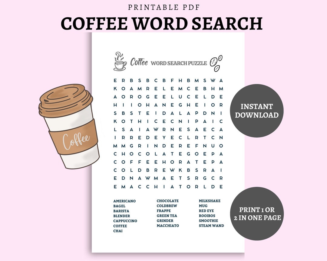 Coffee Word Search Puzzle, Word Search Puzzle Printable for Adults ...