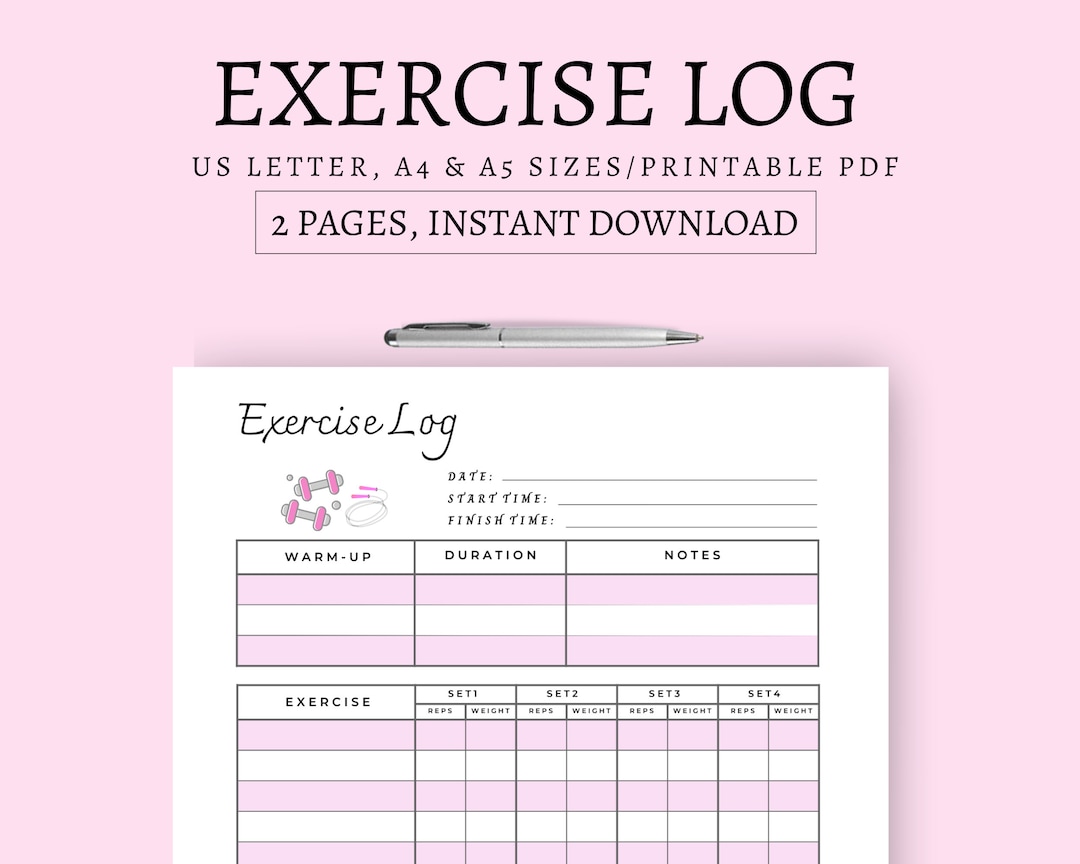 Exercise Tracker Printable Exercise Log for Fitness Daily Etsy