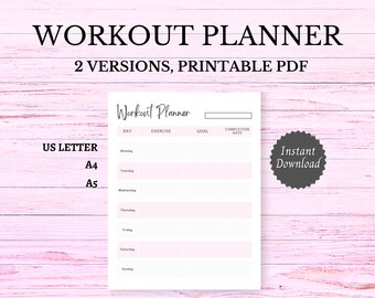 Workout Planner, Weekly Workout Planner Printable, Printable Planner for Weekly Workouts, Exercise Plan Template for a Week, Fitness Planner