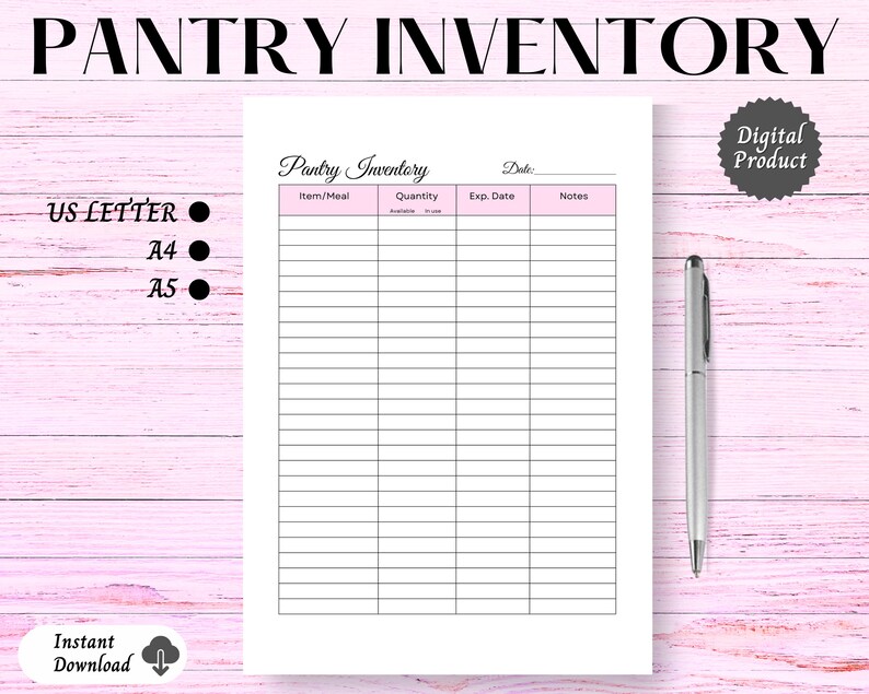 Pantry Inventory Printable Tracker Pantry Template Sheet for Etsy